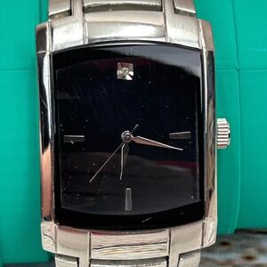 FMD Mens Silver Tone Black Dial Rectangular Dress Watch FMDPU012 Japan Movt